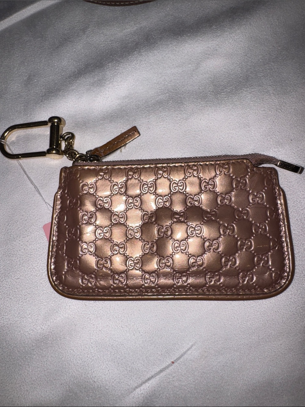 Gucci Metallic Rose Gold Embossed GG Key Pouch